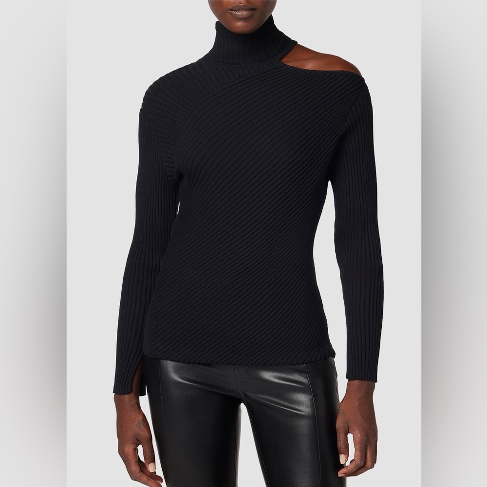HUDSON RIB COLD SHOULDER COTTON TURTLENECK SWEATER IN BLACK SIZE MEDIUM NWOT